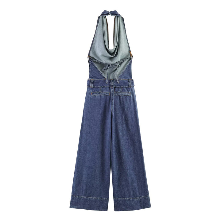 Damen Jumpsuit mit halbem Ausschnitt und weitem Bein Drune