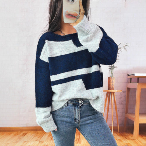 Damen gemütlicher Strickpullover mit modernen Blockstreifen Drune