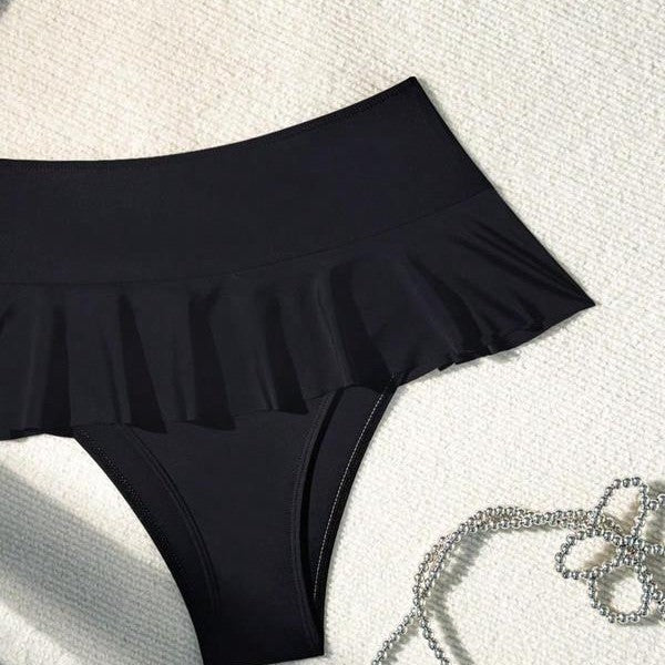 Damen Badeset mit eleganter Rüsche und hohem Taille Drune