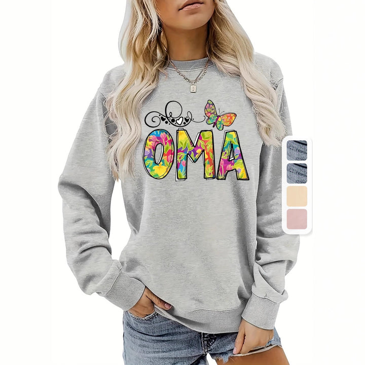 Damen Sweatshirt mit kreativem botanischem Aufdruck Drune