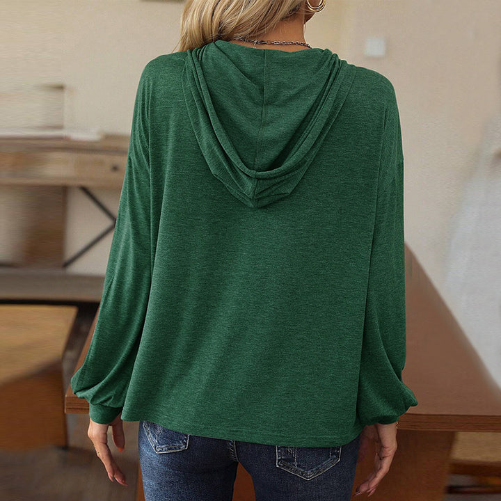 Damen lässiges Hoodie-Oberteil mit knöpfbaren Details und elastischen Ärmeln Drune
