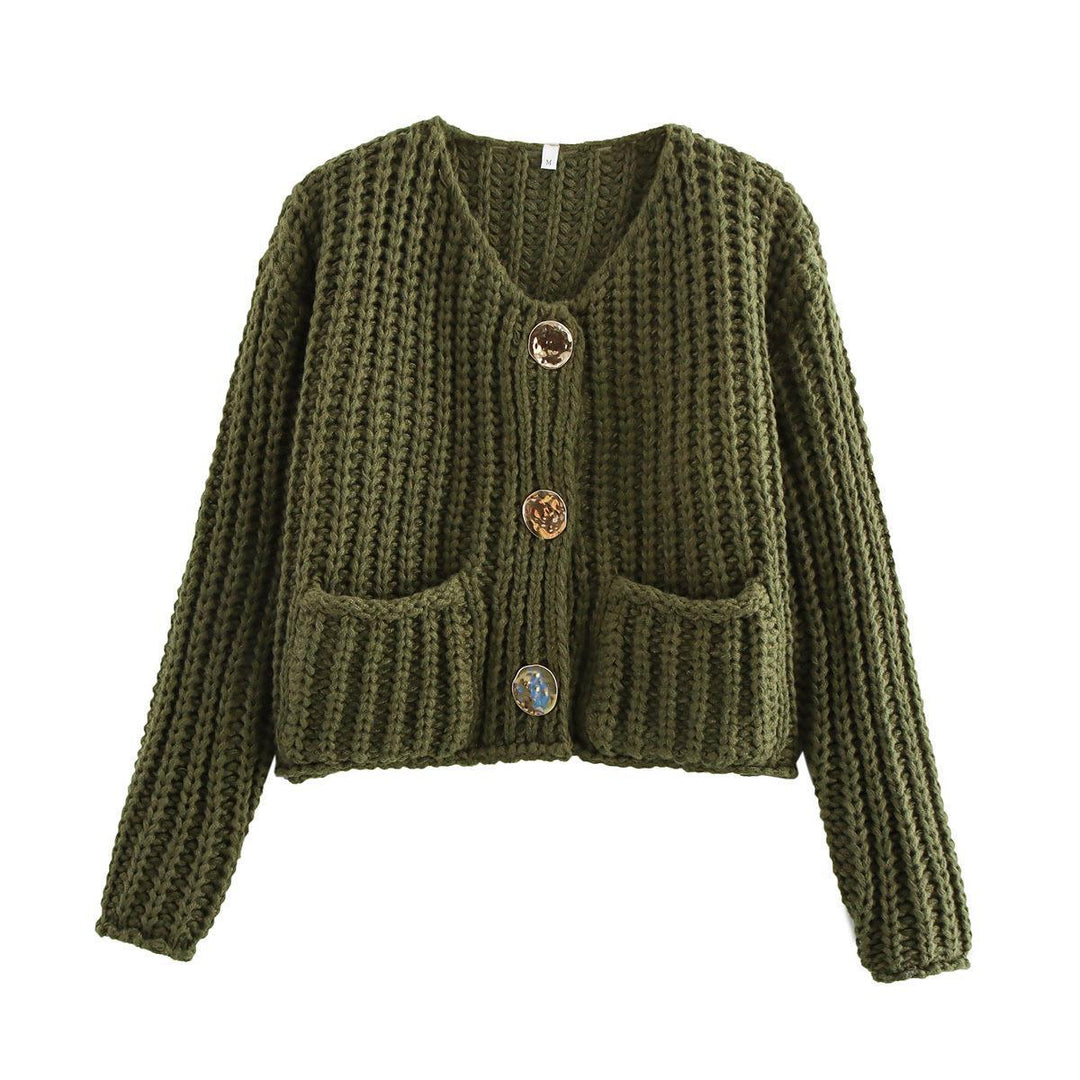 Damen Strickjacke mit dekorativen Knöpfen und seitlichen Taschen Drune