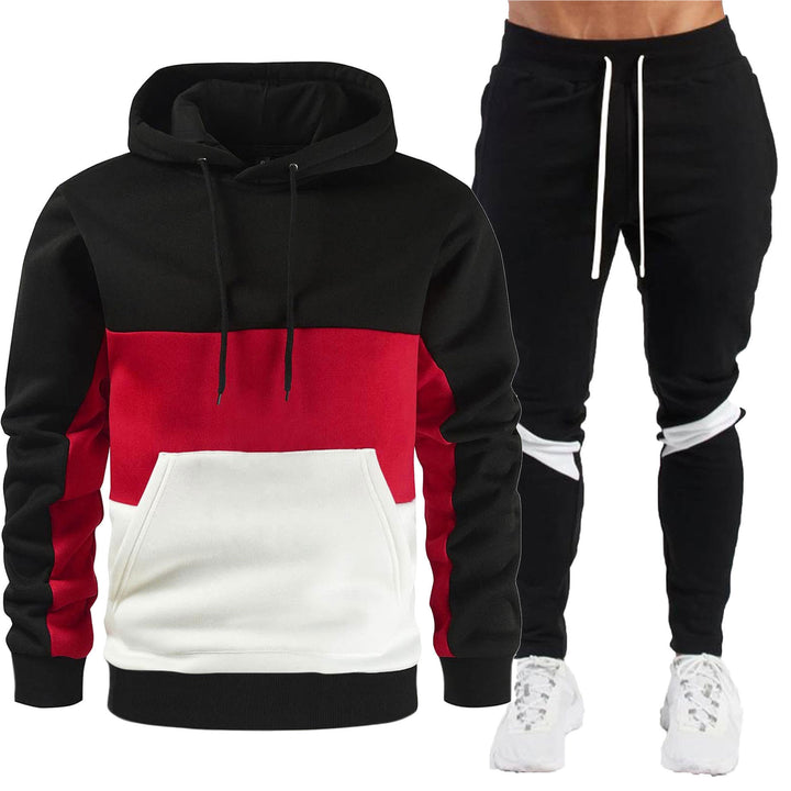 Herren nan sportives Hoodie- und Jogginghose-Set mit Kontrastblenden, Kängurutasche, elastischem Bund und schmal zulaufendem Bein Drune