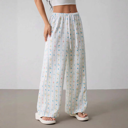 Damen luftige Sommerhose mit buntem Blumenmuster Drune