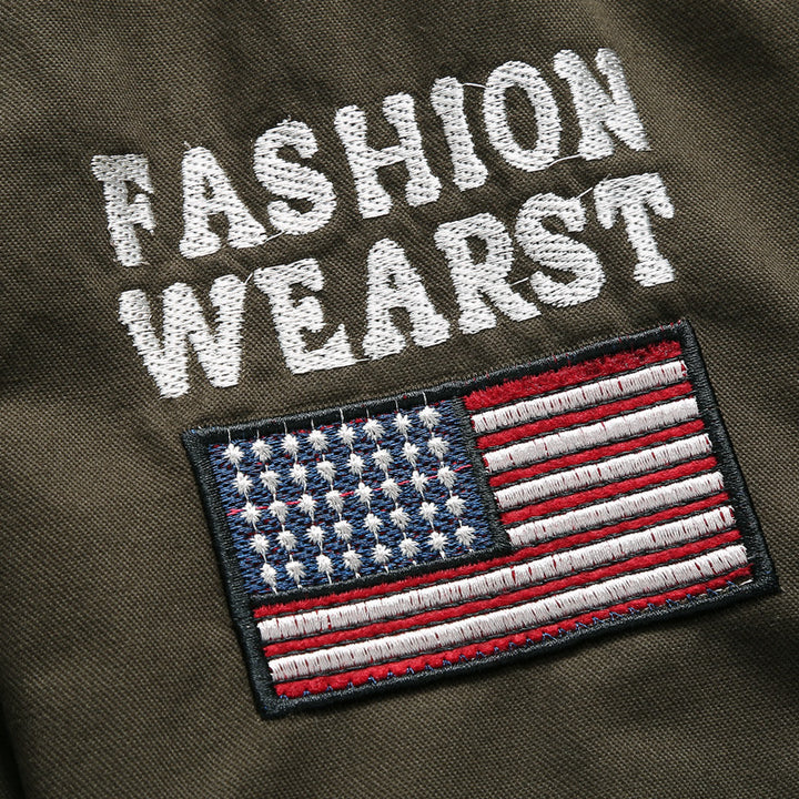 Herren nan militärisch inspirierte Bomberjacke mit gestickten Patches, Ärmeltasche, Schulterpatten und robustem Baumwoll-Twill Drune