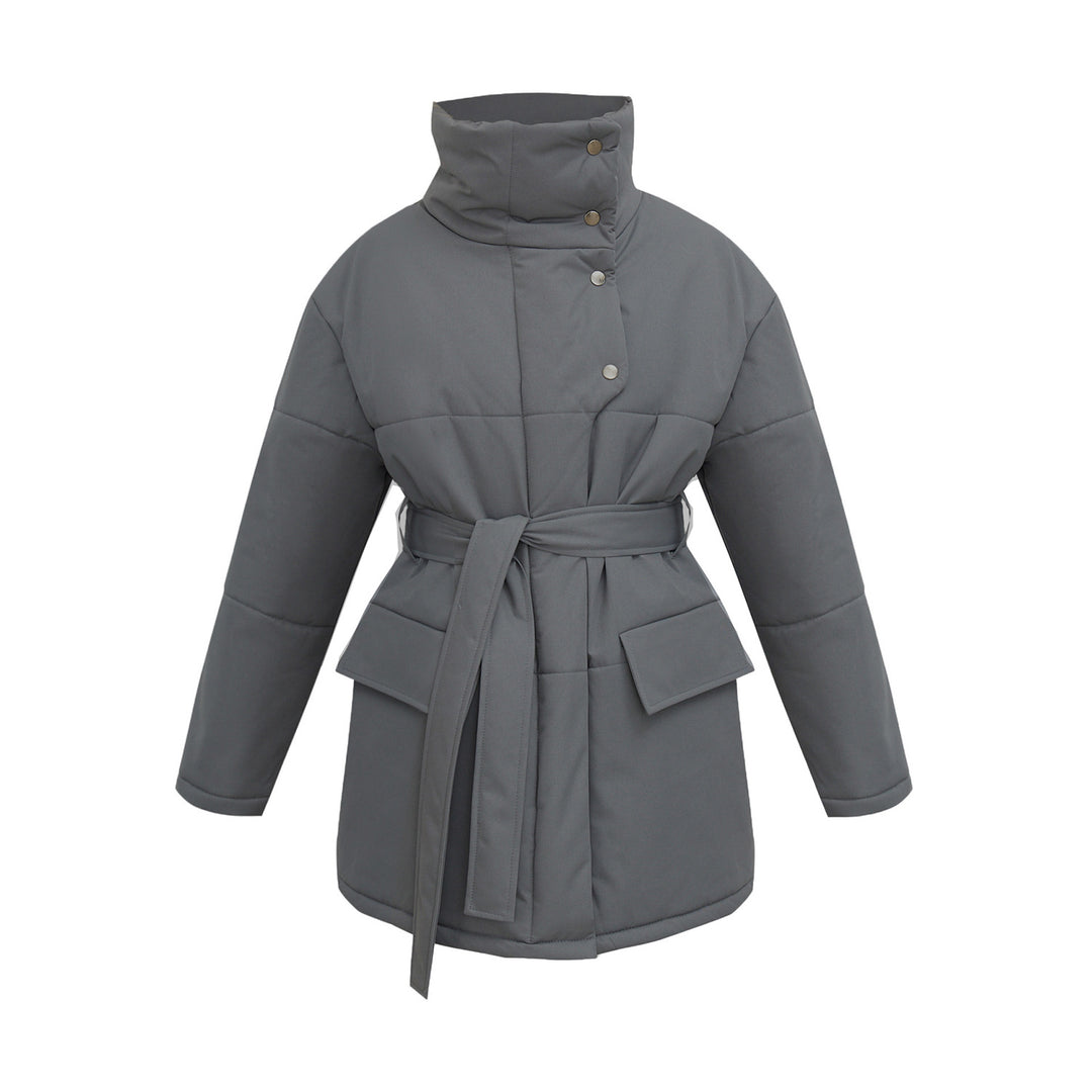 Damen Modische Steppjacke mit hohem Kragen und Gürtel Drune