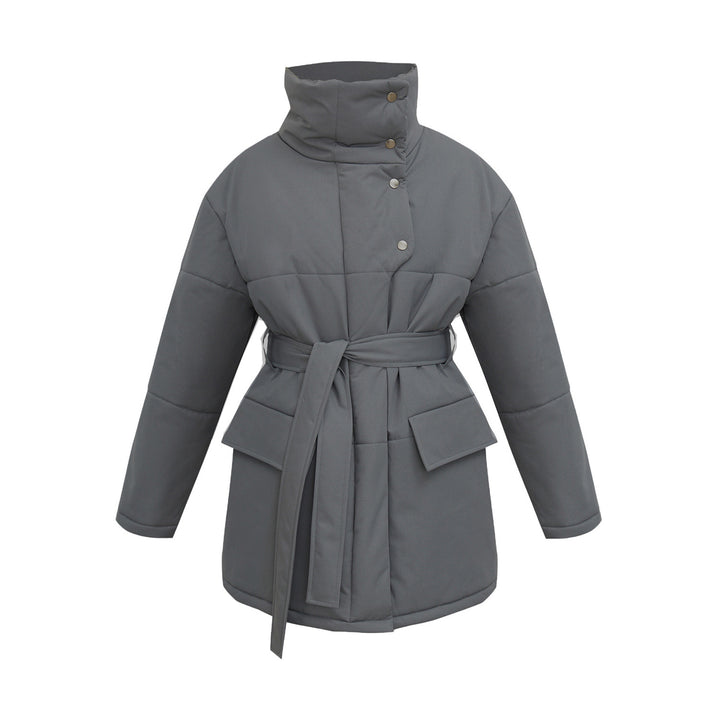 Damen Modische Steppjacke mit hohem Kragen und Gürtel Drune