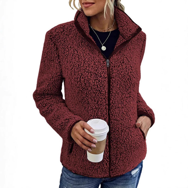 Damen kuschelige Fleecejacke mit hohem Kragen und praktischen Taschen Drune