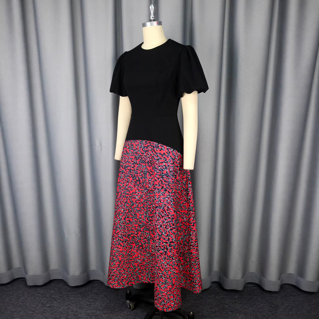 Damen Elegantes Maxikleid mit grafischem Muster und Puffärmel Drune