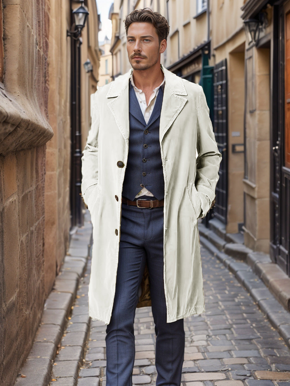 Herren eleganter Trenchcoat aus hochwertigem Gewebe mit praktischen Taschen Drune