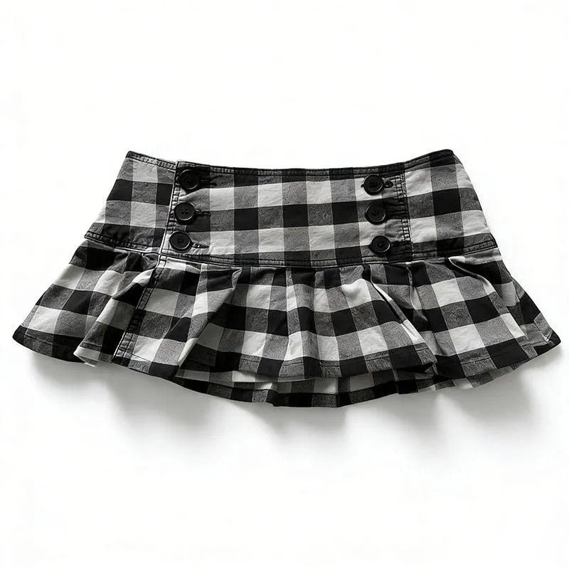 Damen Gingham Rüschenrock mit Knopfdetails Drune