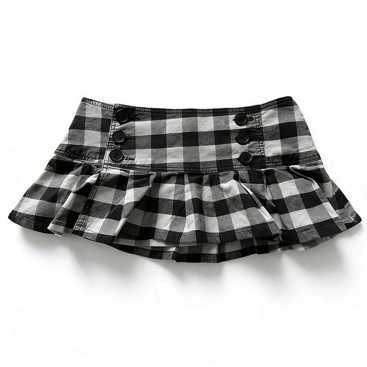 Damen Gingham Rüschenrock mit Knopfdetails Drune