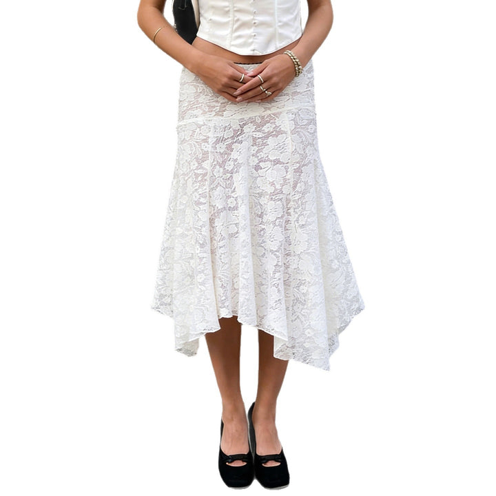 Damen eleganter Spitzenrock mit asymmetrischem Schnitt Drune