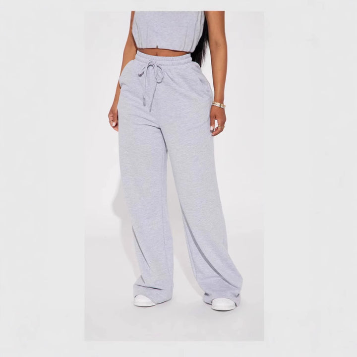 Damen nan breite High-Waist Loungehose aus weichem Baumwollmix mit Kordelzug und Eingrifftaschen Drune