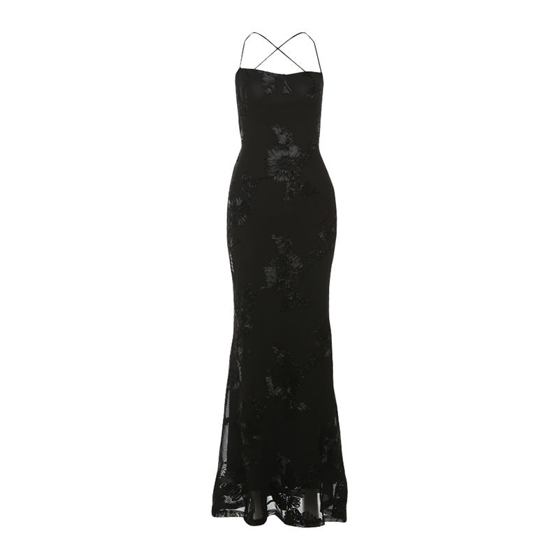 Damen Elegantes Bodenkonturierendes Maxikleid mit Spaghettiträgern und floralem Design Drune