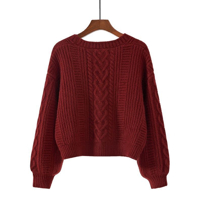 Damen kuschelige Strickjacke mit Zopfmuster und Knopfverschluss Drune