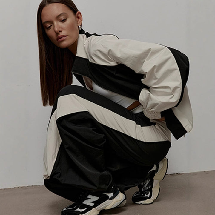 Damen nan sportive Oversize-Trackjacke mit hohem Stehkragen und Raglanärmeln Drune
