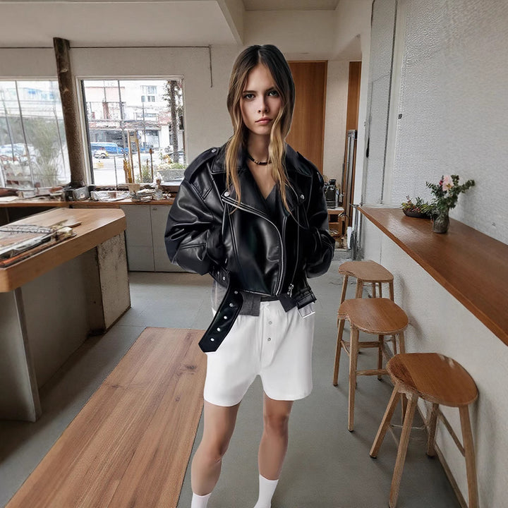 Damen modische Bikerjacke mit strukturiertem Design Drune