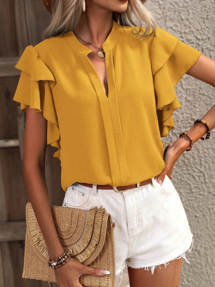 Damen Bluse mit Volants und V-Ausschnitt Drune