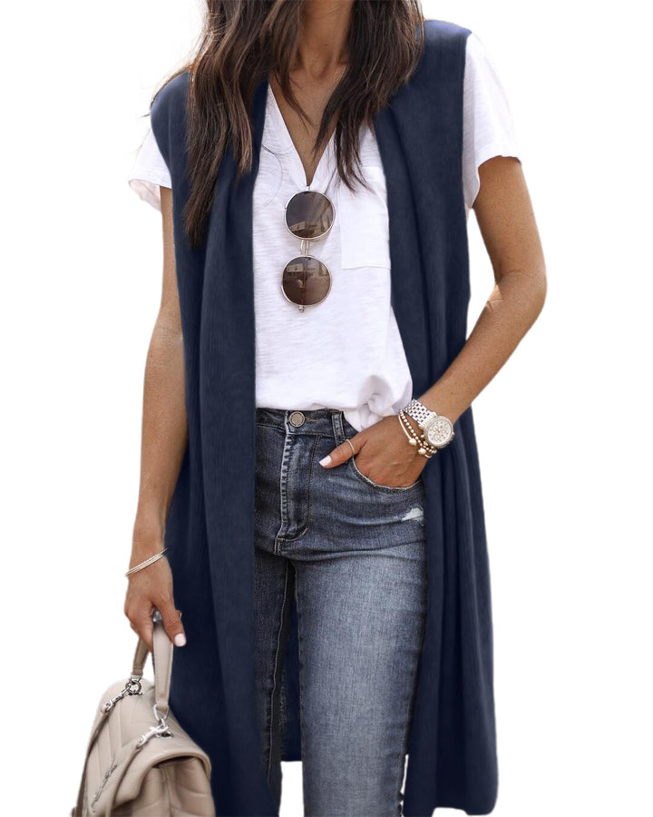 Damen offene Strickjacke mit lässigem Schnitt und langen Seitenpartien Drune