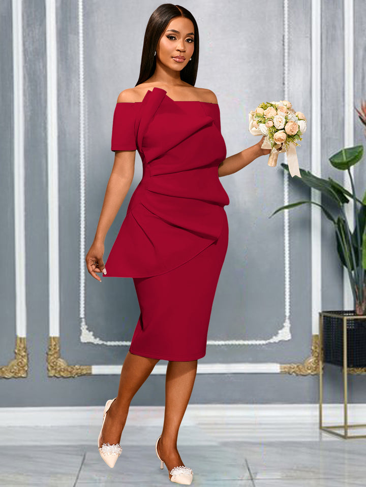 Damen figurbetontes Cocktailkleid mit asymmetrischem Rüschendesign Drune