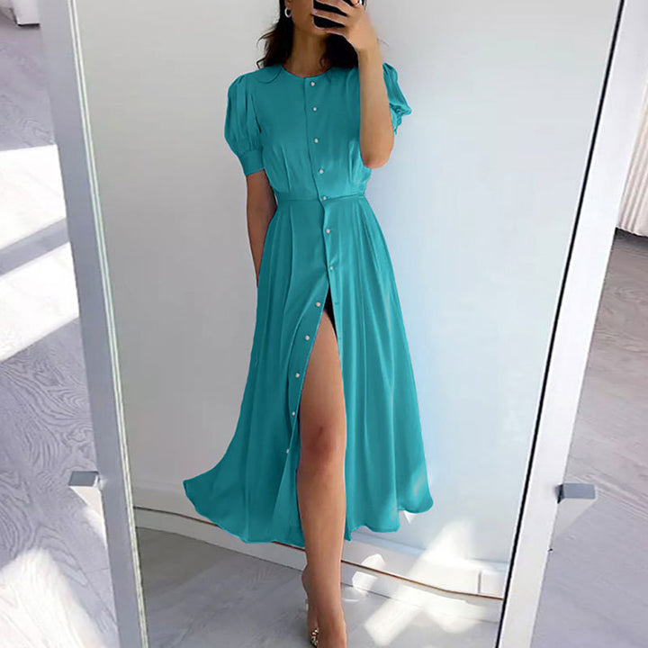 Damen Elegantes Maxikleid mit durchgehender Knopfleiste und asymmetrischem Schlitz Drune