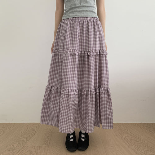 Damen Maxi-Rock mit Volant und Karomuster Drune