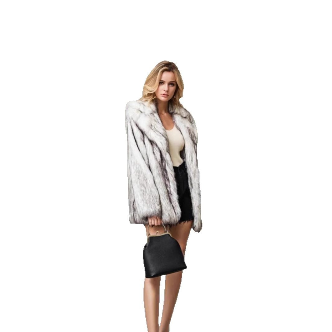 Damen Opulente Kunstpelz-Jacke mit Gürtel Drune