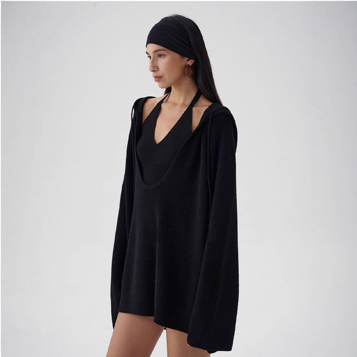 Damen lässiger Kapuzenpullover aus hochwertigem Strick Drune