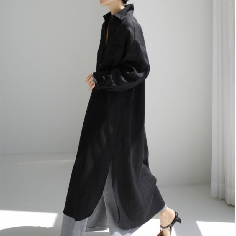Damen Hemdkleid aus leichtem Leinen mit praktischen Seitenschlitzen Drune