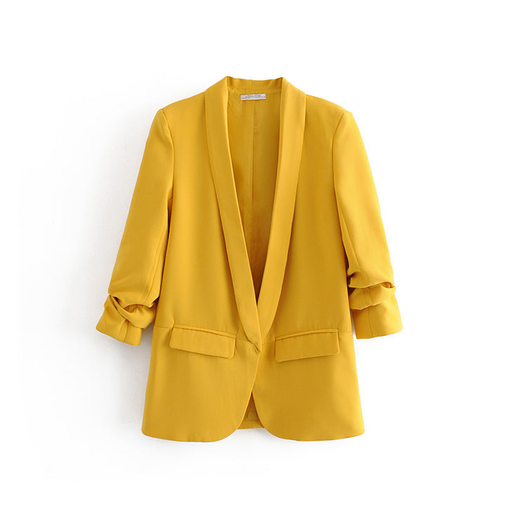 Damen eleganter Blazer mit gekrempelten Ärmeln und praktischen Taschen Drune
