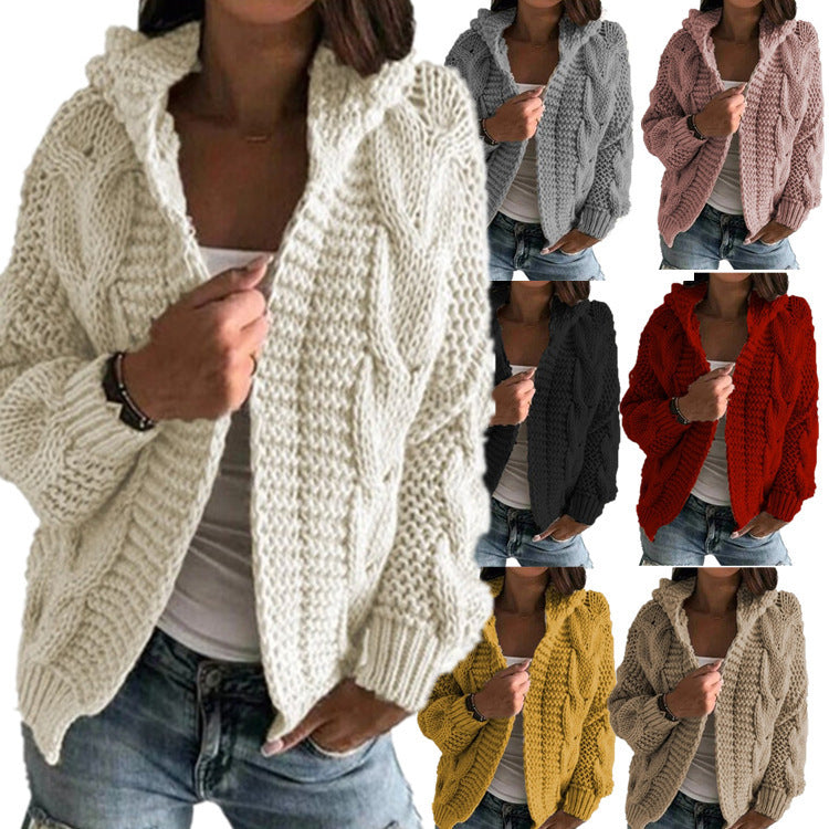 Damen Grobstrick-Cardigan mit Kapuze und tiefen Taschen Drune
