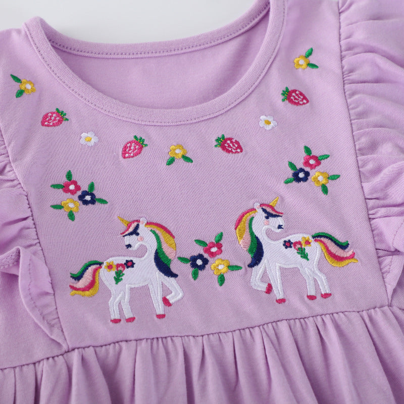 Mädchen Kleid mit zauberhaften Einhorn-Stickereien Drune