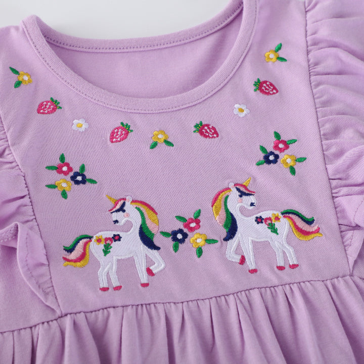 Mädchen Kleid mit zauberhaften Einhorn-Stickereien Drune