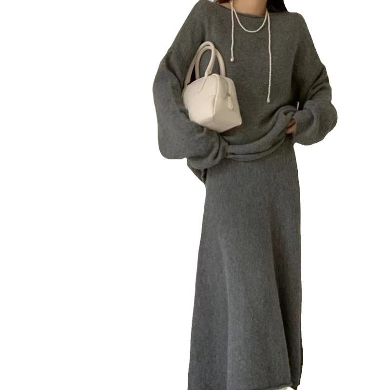 Damen Off-Shoulder Strickkleid im lässigen Stil mit fließendem Schnitt Drune