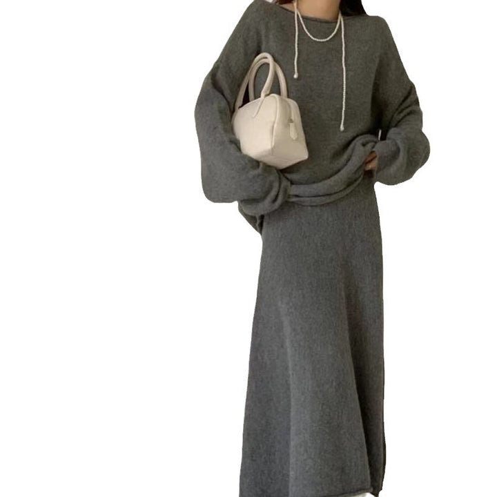 Damen Off-Shoulder Strickkleid im lässigen Stil mit fließendem Schnitt Drune