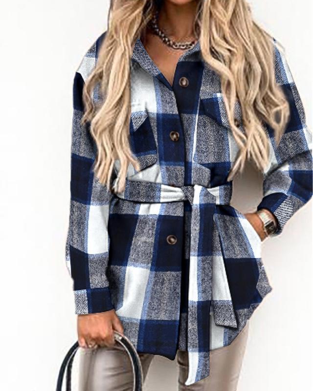 Damen Karo-OverShirtjacke mit leichtem Schnitt und praktischen Taschen Drune