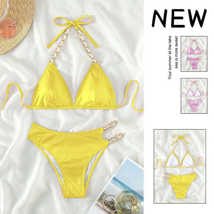 Damen Triangel-Bikini mit goldenen Kettendetails Drune