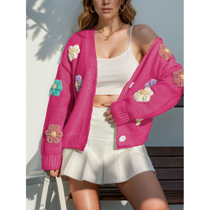 Damen Strickjacke mit floralen Applikationen Drune