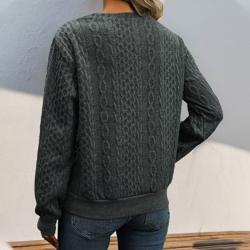 Damen lässiger Strickpullover mit dezentem Wellenmuster und modischen Knopfdetails Drune