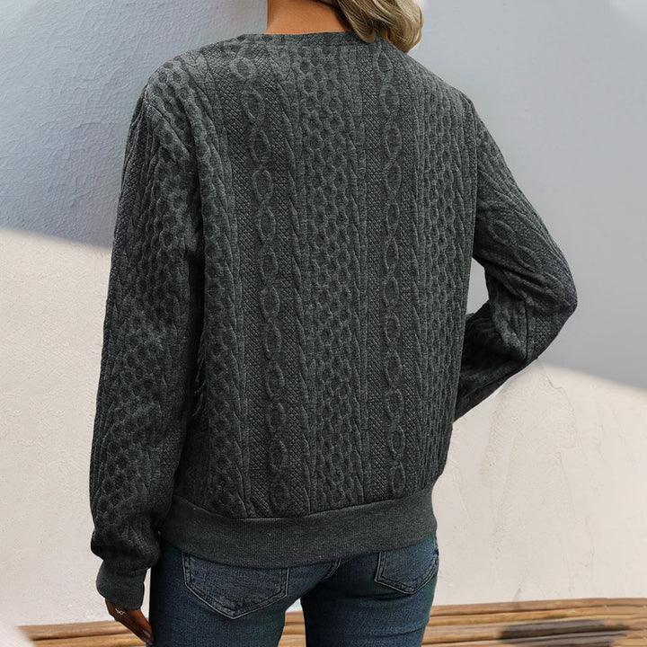Damen lässiger Strickpullover mit dezentem Wellenmuster und modischen Knopfdetails Drune