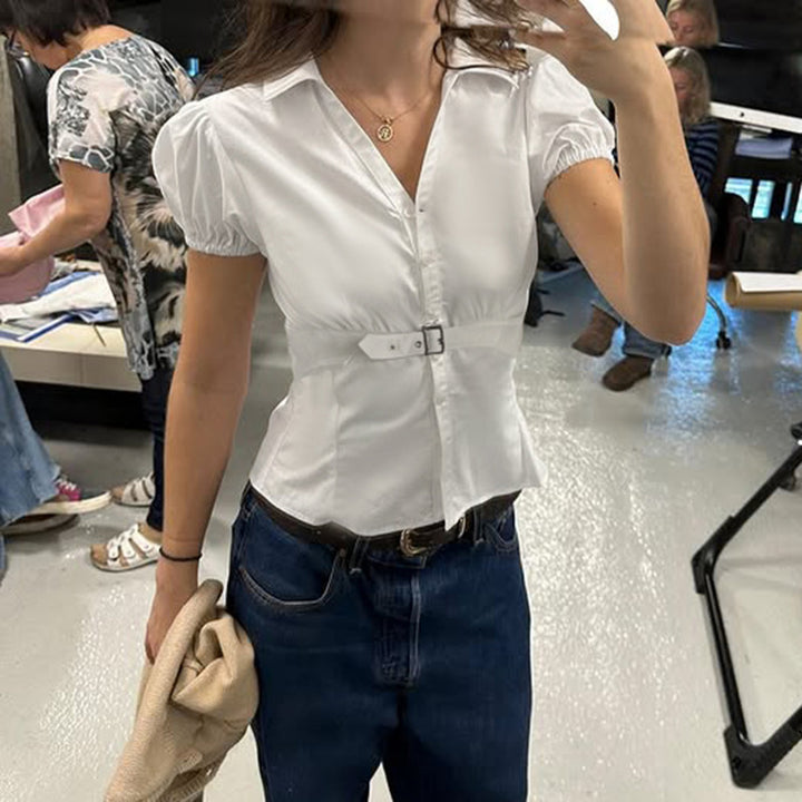 Damenbluse mit tailliertem Schnitt und eleganter Gürtelakzent Drune