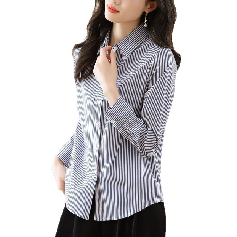 Damen gestreifte Hemdbluse mit elegantem Kragen Drune
