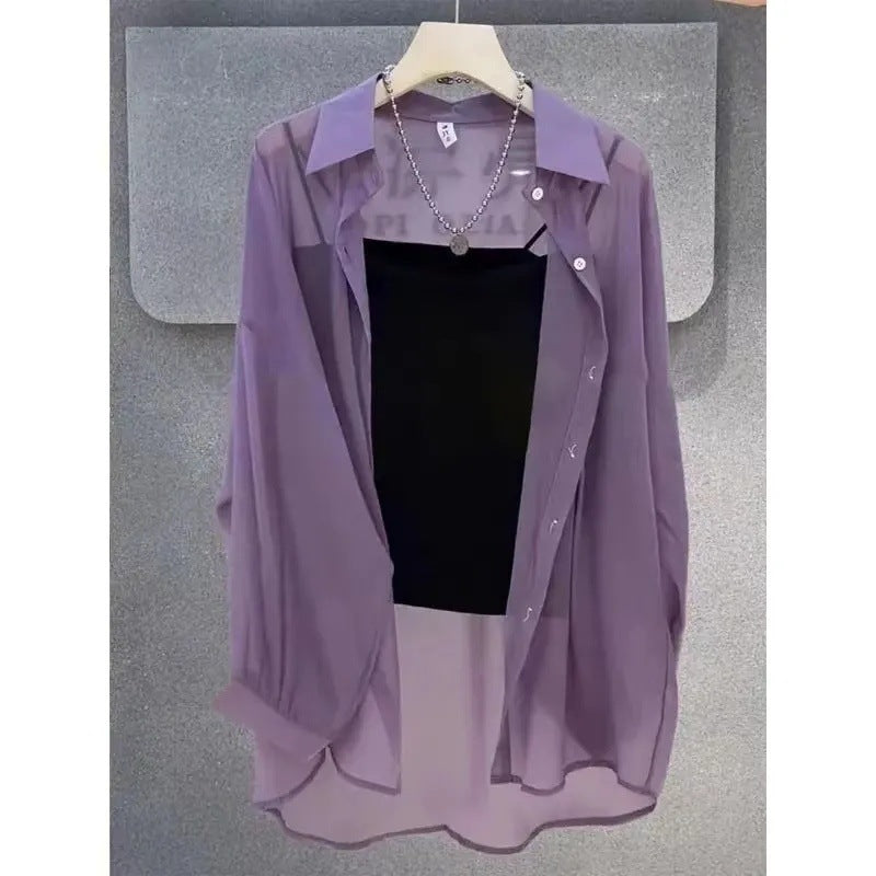 Femme Transparente Knopf-Down Geschichtete Tunika Drune