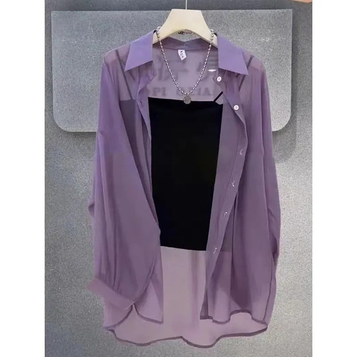 Femme Transparente Knopf-Down Geschichtete Tunika Drune
