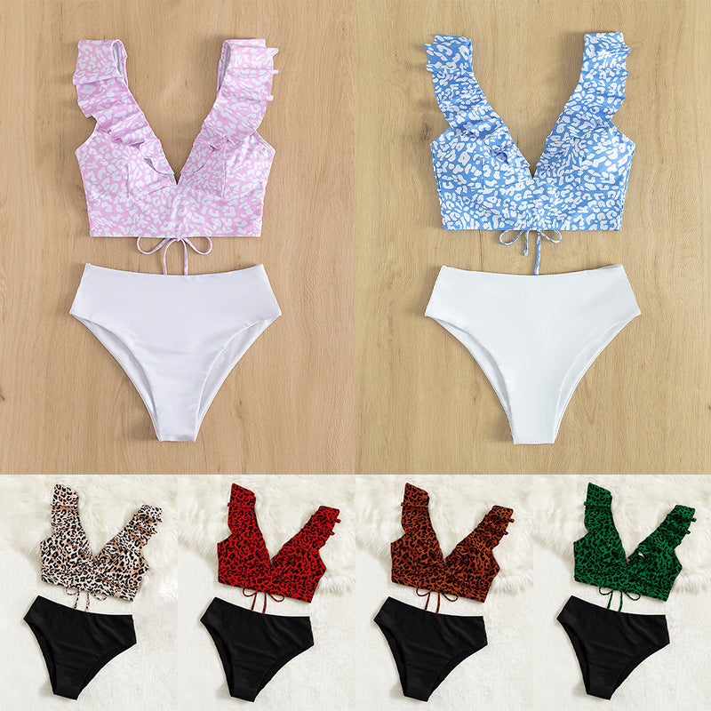 Damen Crop-Bikinioberteil mit Rüschendetails und animalischem Muster Drune