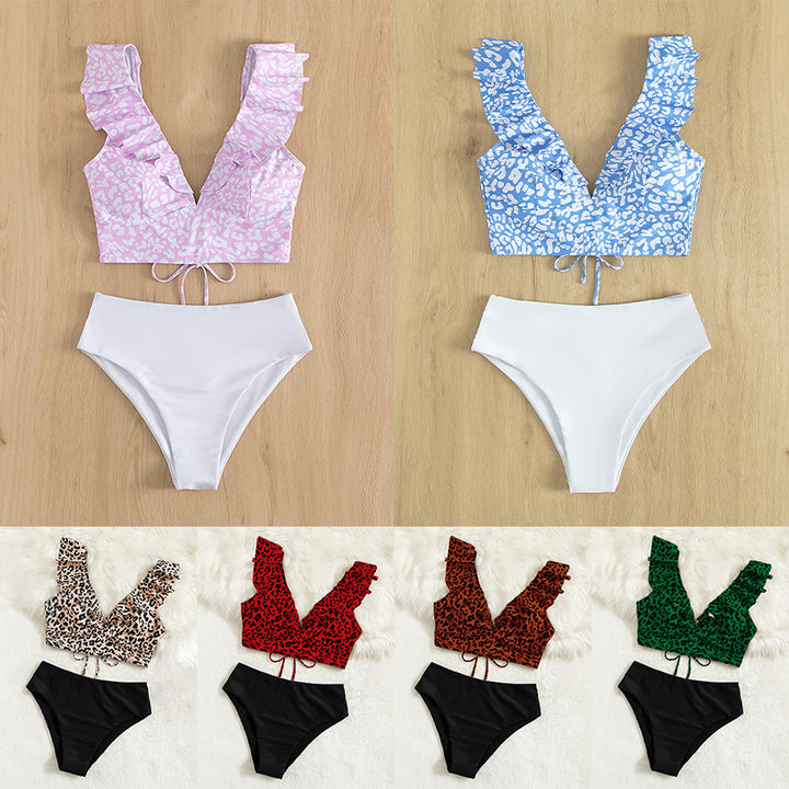 Damen Crop-Bikinioberteil mit Rüschendetails und animalischem Muster Drune