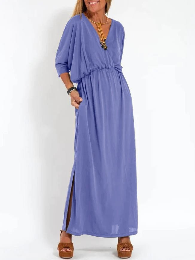 Damen elegantes Maxikleid mit seitlichem Schlitz und flexiblem Taillenbund Drune