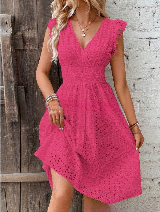 Damen Sommerliches Rüschkleid mit Waffelstruktur Drune