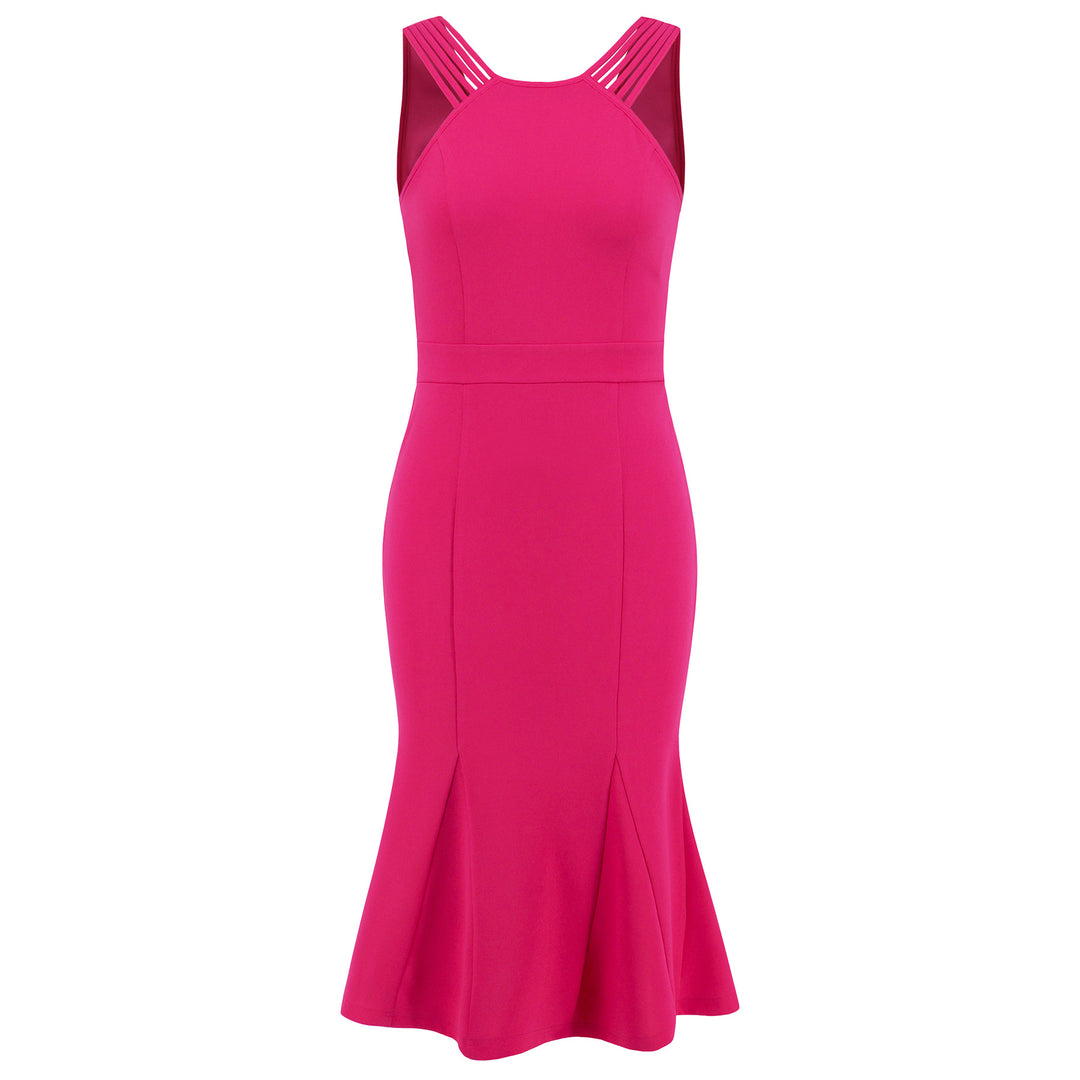 Damen Midi-Kleid mit raffiniertem Rückenausschnitt und ausgestelltem Saum Drune